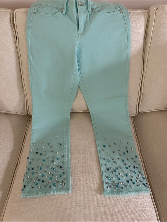 Lilly Pulitzer Denim - Lilly Pulitzer Embellished Turquoise Jeans with Crystal beading and Frayed Hem